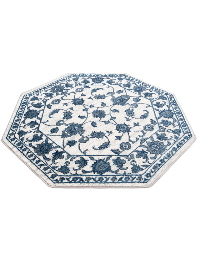 White Blue 5' 3 x 5' 3 Boston Octagon Area Rug 55% Polypropylene & 45% Polyester Easy Clean Traditional Classical Carpet for Contemporary Living Dining Room Office Space for Sale at Rug Engine