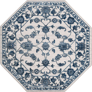 White Blue 5' 3 x 5' 3 Boston Octagon Area Rug 55% Polypropylene & 45% Polyester Easy Clean Traditional Classical Carpet for Contemporary Living Dining Room Office Space for Sale at Rug Engine