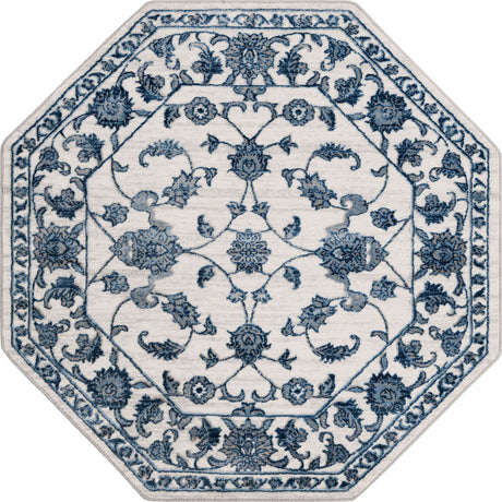 White Blue 5' 3 x 5' 3 Boston Octagon Area Rug 55% Polypropylene & 45% Polyester Easy Clean Traditional Classical Carpet for Contemporary Living Dining Room Office Space for Sale at Rug Engine