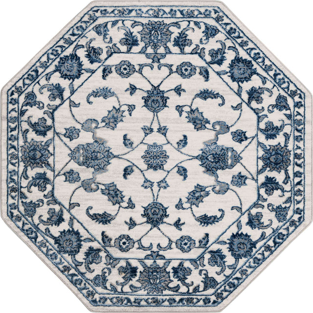 White Blue 5' 3 x 5' 3 Boston Octagon Area Rug 55% Polypropylene & 45% Polyester Easy Clean Traditional Classical Carpet for Contemporary Living Dining Room Office Space for Sale at Rug Engine
