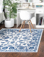 White Blue 7' 10 x 7' 10 Boston Square Area Rug 55% Polypropylene & 45% Polyester Easy Clean Traditional Classical Carpet for Contemporary Living Dining Room Office Space for Sale at Rug Engine