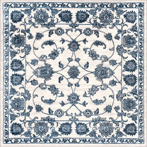 White Blue 5' 3 x 5' 3 Boston Square Area Rug 55% Polypropylene & 45% Polyester Easy Clean Traditional Classical Carpet for Contemporary Living Dining Room Office Space for Sale at Rug Engine