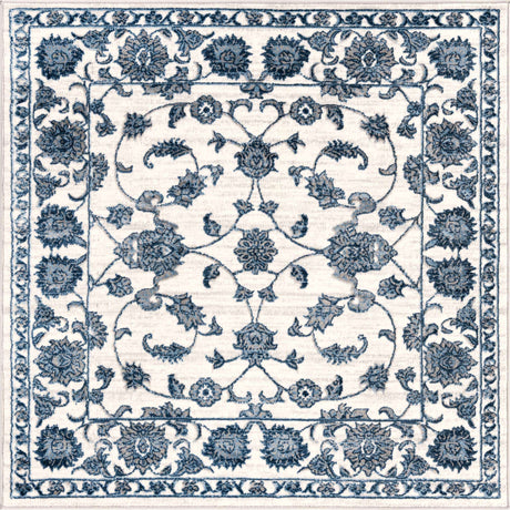White Blue 5' 3 x 5' 3 Boston Square Area Rug 55% Polypropylene & 45% Polyester Easy Clean Traditional Classical Carpet for Contemporary Living Dining Room Office Space for Sale at Rug Engine