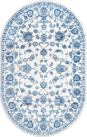 White Blue 5' 3 x 8' Boston Oval Area Rug 55% Polypropylene & 45% Polyester Easy Clean Traditional Classical Carpet for Contemporary Living Dining Room Office Space for Sale at Rug Engine