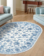 White Blue 3' 3 x 5' 3 Boston Oval Area Rug 55% Polypropylene & 45% Polyester Easy Clean Traditional Classical Carpet for Contemporary Living Dining Room Office Space for Sale at Rug Engine