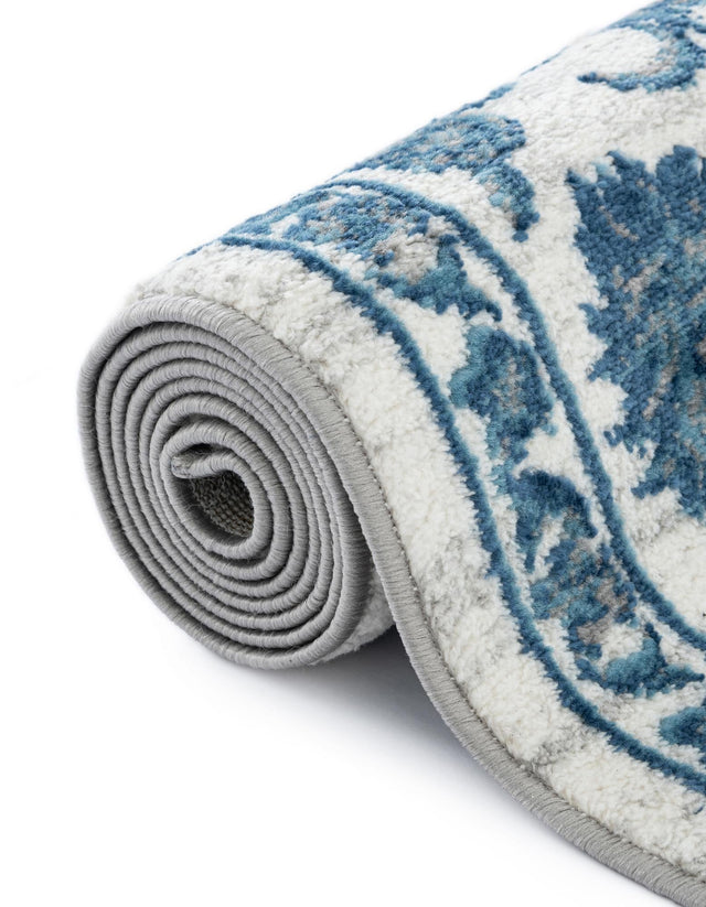 White Blue 5' 3 x 8' Boston Oval Area Rug 55% Polypropylene & 45% Polyester Easy Clean Traditional Classical Carpet for Contemporary Living Dining Room Office Space for Sale at Rug Engine