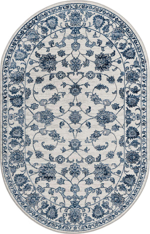 White Blue 5' 3 x 8' Boston Oval Area Rug 55% Polypropylene & 45% Polyester Easy Clean Traditional Classical Carpet for Contemporary Living Dining Room Office Space for Sale at Rug Engine