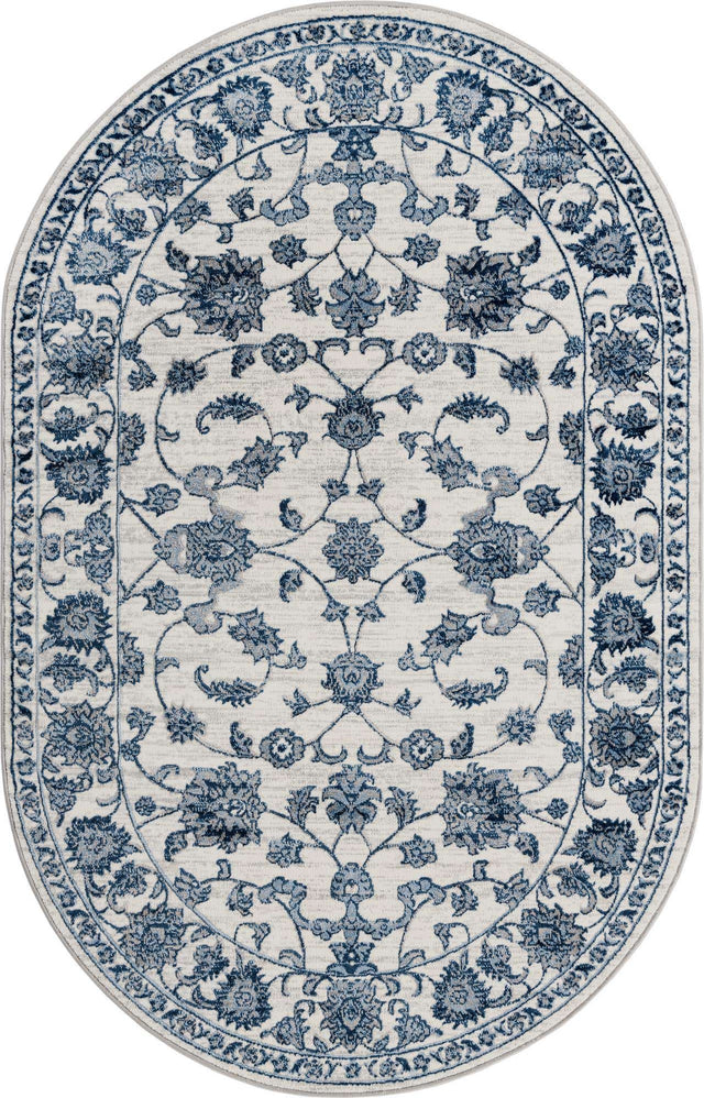 White Blue 5' 3 x 8' Boston Oval Area Rug 55% Polypropylene & 45% Polyester Easy Clean Traditional Classical Carpet for Contemporary Living Dining Room Office Space for Sale at Rug Engine