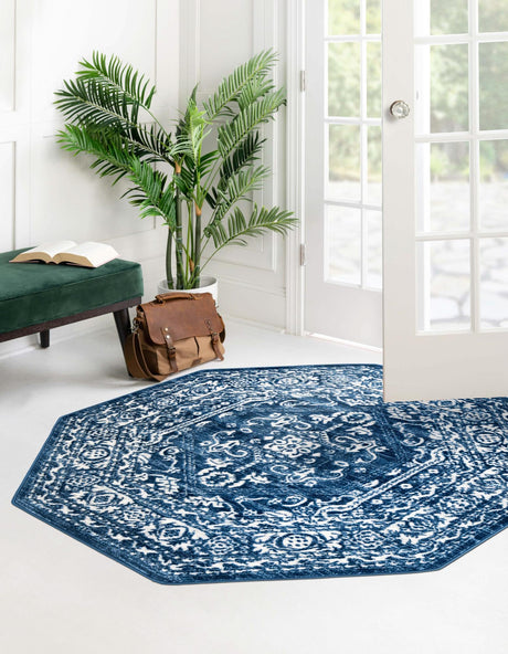 Blue 5' 3 x 5' 3 Boston Octagon Area Rug 55% Polypropylene & 45% Polyester Easy Clean Traditional Classical Carpet for Contemporary Living Dining Room Office Space for Sale at Rug Engine