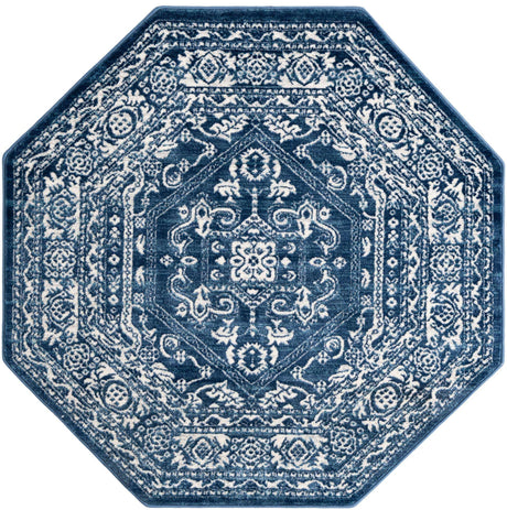 Blue 5' 3 x 5' 3 Boston Octagon Area Rug 55% Polypropylene & 45% Polyester Easy Clean Traditional Classical Carpet for Contemporary Living Dining Room Office Space for Sale at Rug Engine