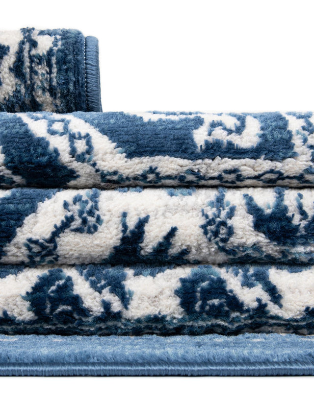 Blue 5' 3 x 5' 3 Boston Square Area Rug 55% Polypropylene & 45% Polyester Easy Clean Traditional Classical Carpet for Contemporary Living Dining Room Office Space for Sale at Rug Engine