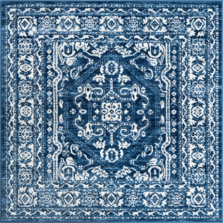 Blue 5' 3 x 5' 3 Boston Square Area Rug 55% Polypropylene & 45% Polyester Easy Clean Traditional Classical Carpet for Contemporary Living Dining Room Office Space for Sale at Rug Engine