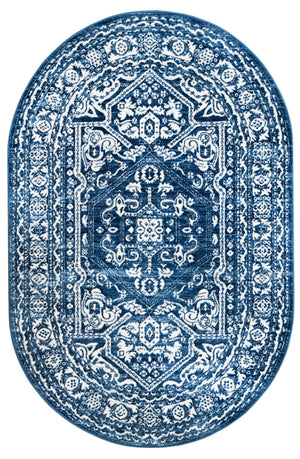 Blue 5' 3 x 8' Boston Oval Area Rug 55% Polypropylene & 45% Polyester Easy Clean Traditional Classical Carpet for Contemporary Living Dining Room Office Space for Sale at Rug Engine