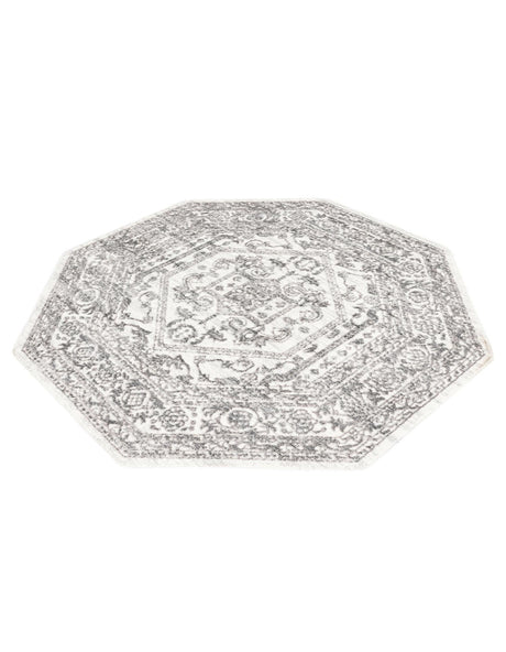 White 5' 3 x 5' 3 Boston Octagon Area Rug 55% Polypropylene & 45% Polyester Easy Clean Traditional Classical Carpet for Contemporary Living Dining Room Office Space for Sale at Rug Engine