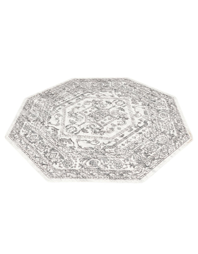 White 5' 3 x 5' 3 Boston Octagon Area Rug 55% Polypropylene & 45% Polyester Easy Clean Traditional Classical Carpet for Contemporary Living Dining Room Office Space for Sale at Rug Engine