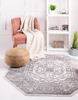 White 5' 3 x 5' 3 Boston Octagon Area Rug 55% Polypropylene & 45% Polyester Easy Clean Traditional Classical Carpet for Contemporary Living Dining Room Office Space for Sale at Rug Engine