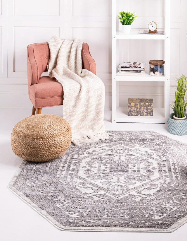 White 5' 3 x 5' 3 Boston Octagon Area Rug 55% Polypropylene & 45% Polyester Easy Clean Traditional Classical Carpet for Contemporary Living Dining Room Office Space for Sale at Rug Engine