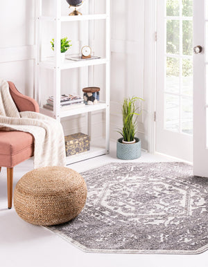 White 5' 3 x 5' 3 Boston Octagon Area Rug 55% Polypropylene & 45% Polyester Easy Clean Traditional Classical Carpet for Contemporary Living Dining Room Office Space for Sale at Rug Engine