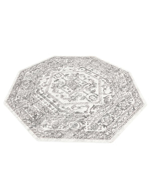 White 5' 3 x 5' 3 Boston Octagon Area Rug 55% Polypropylene & 45% Polyester Easy Clean Traditional Classical Carpet for Contemporary Living Dining Room Office Space for Sale at Rug Engine