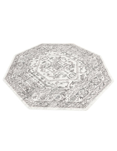 White 5' 3 x 5' 3 Boston Octagon Area Rug 55% Polypropylene & 45% Polyester Easy Clean Traditional Classical Carpet for Contemporary Living Dining Room Office Space for Sale at Rug Engine