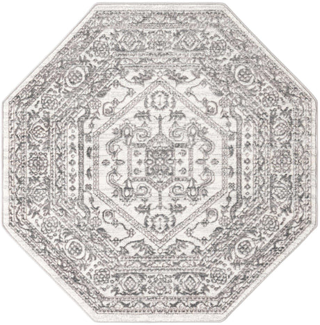 White 5' 3 x 5' 3 Boston Octagon Area Rug 55% Polypropylene & 45% Polyester Easy Clean Traditional Classical Carpet for Contemporary Living Dining Room Office Space for Sale at Rug Engine