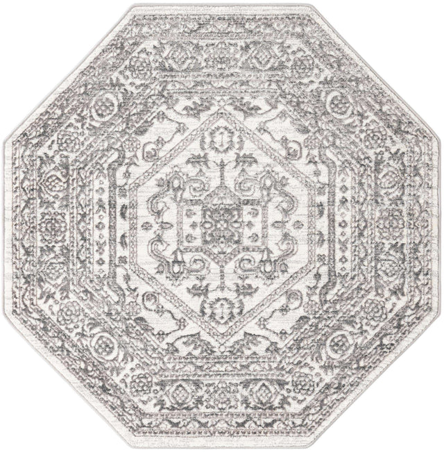 White 5' 3 x 5' 3 Boston Octagon Area Rug 55% Polypropylene & 45% Polyester Easy Clean Traditional Classical Carpet for Contemporary Living Dining Room Office Space for Sale at Rug Engine