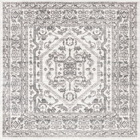 White 5' 3 x 5' 3 Boston Square Area Rug 55% Polypropylene & 45% Polyester Easy Clean Traditional Classical Carpet for Contemporary Living Dining Room Office Space for Sale at Rug Engine