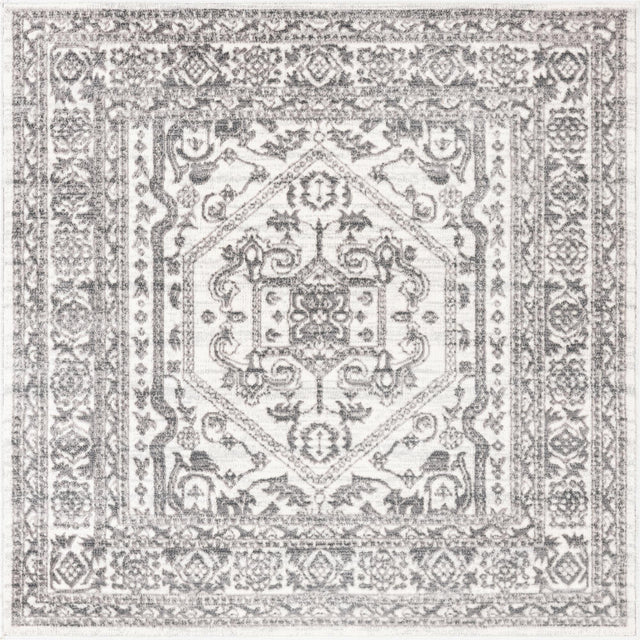 White 5' 3 x 5' 3 Boston Square Area Rug 55% Polypropylene & 45% Polyester Easy Clean Traditional Classical Carpet for Contemporary Living Dining Room Office Space for Sale at Rug Engine