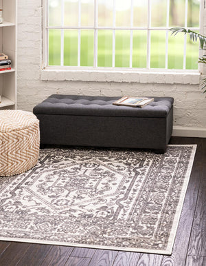 White 5' 3 x 5' 3 Boston Square Area Rug 55% Polypropylene & 45% Polyester Easy Clean Traditional Classical Carpet for Contemporary Living Dining Room Office Space for Sale at Rug Engine