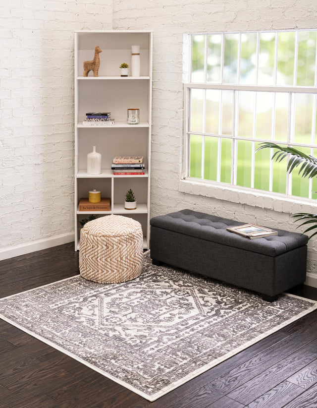 White 5' 3 x 5' 3 Boston Square Area Rug 55% Polypropylene & 45% Polyester Easy Clean Traditional Classical Carpet for Contemporary Living Dining Room Office Space for Sale at Rug Engine
