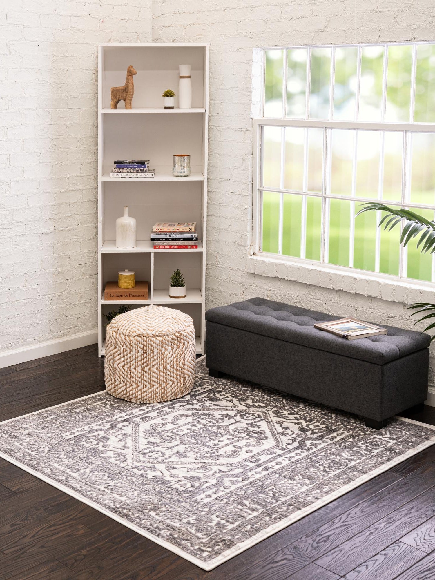 White 3' 3 x 3' 3 Boston Square Area Rug 55% Polypropylene & 45% Polyester Easy Clean Traditional Classical Carpet for Contemporary Living Dining Room Office Space for Sale at Rug Engine