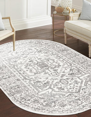 White 3' 3 x 5' 3 Boston Oval Area Rug 55% Polypropylene & 45% Polyester Easy Clean Traditional Classical Carpet for Contemporary Living Dining Room Office Space for Sale at Rug Engine