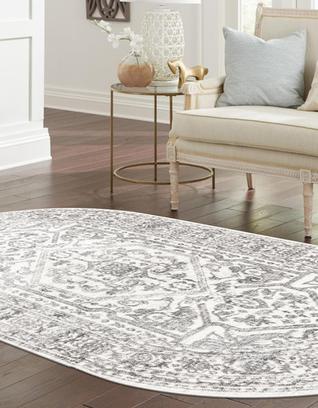 White 5' 3 x 8' Boston Oval Area Rug 55% Polypropylene & 45% Polyester Easy Clean Traditional Classical Carpet for Contemporary Living Dining Room Office Space for Sale at Rug Engine