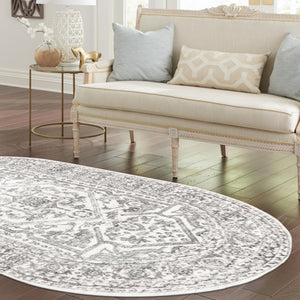 White 5' 3 x 8' Boston Oval Area Rug 55% Polypropylene & 45% Polyester Easy Clean Traditional Classical Carpet for Contemporary Living Dining Room Office Space for Sale at Rug Engine