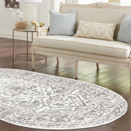 White 5' 3 x 8' Boston Oval Area Rug 55% Polypropylene & 45% Polyester Easy Clean Traditional Classical Carpet for Contemporary Living Dining Room Office Space for Sale at Rug Engine