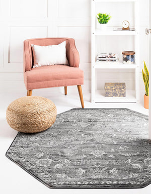 Gray 5' 3 x 5' 3 Boston Octagon Area Rug 55% Polypropylene & 45% Polyester Easy Clean Traditional Classical Carpet for Contemporary Living Dining Room Office Space for Sale at Rug Engine