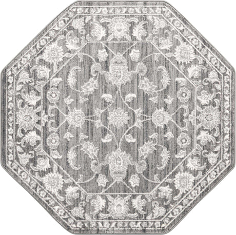 Gray 5' 3 x 5' 3 Boston Octagon Area Rug 55% Polypropylene & 45% Polyester Easy Clean Traditional Classical Carpet for Contemporary Living Dining Room Office Space for Sale at Rug Engine