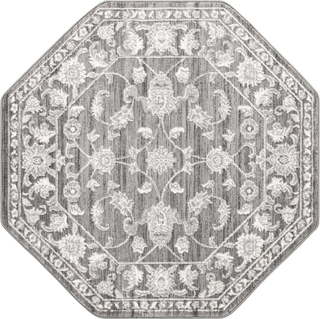 Gray 5' 3 x 5' 3 Boston Octagon Area Rug 55% Polypropylene & 45% Polyester Easy Clean Traditional Classical Carpet for Contemporary Living Dining Room Office Space for Sale at Rug Engine