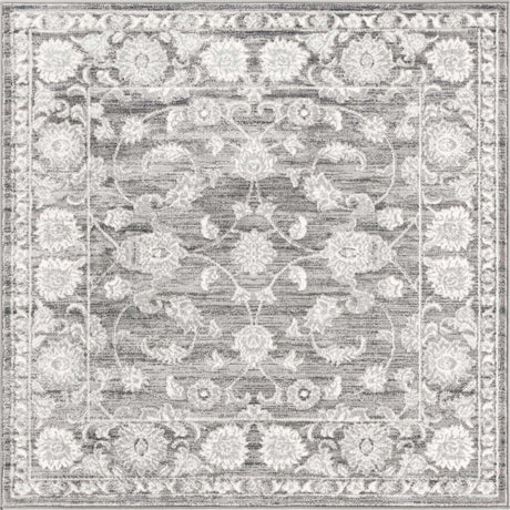 Gray 5' 3 x 5' 3 Boston Square Area Rug 55% Polypropylene & 45% Polyester Easy Clean Traditional Classical Carpet for Contemporary Living Dining Room Office Space for Sale at Rug Engine