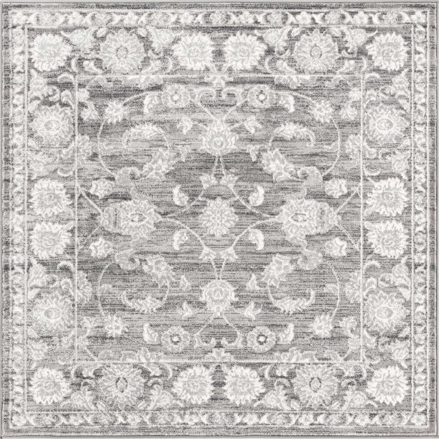 Gray 5' 3 x 5' 3 Boston Square Area Rug 55% Polypropylene & 45% Polyester Easy Clean Traditional Classical Carpet for Contemporary Living Dining Room Office Space for Sale at Rug Engine