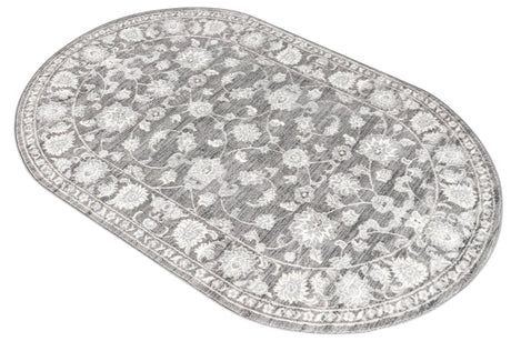 Gray 5' 3 x 8' Boston Oval Area Rug 55% Polypropylene & 45% Polyester Easy Clean Traditional Classical Carpet for Contemporary Living Dining Room Office Space for Sale at Rug Engine