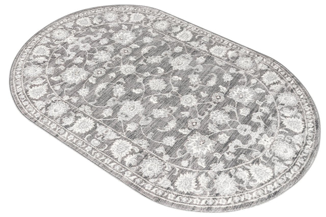 Gray 5' 3 x 8' Boston Oval Area Rug 55% Polypropylene & 45% Polyester Easy Clean Traditional Classical Carpet for Contemporary Living Dining Room Office Space for Sale at Rug Engine