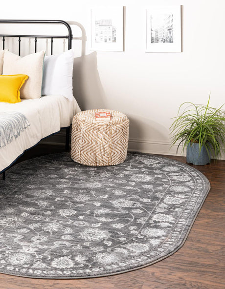 Gray 3' 3 x 5' 3 Boston Oval Area Rug 55% Polypropylene & 45% Polyester Easy Clean Traditional Classical Carpet for Contemporary Living Dining Room Office Space for Sale at Rug Engine