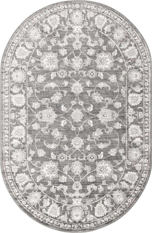 Gray 5' 3 x 8' Boston Oval Area Rug 55% Polypropylene & 45% Polyester Easy Clean Traditional Classical Carpet for Contemporary Living Dining Room Office Space for Sale at Rug Engine