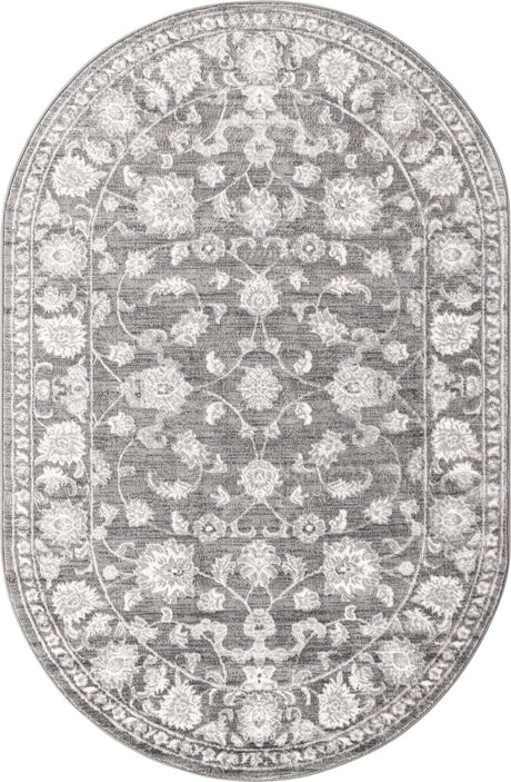 Gray 5' 3 x 8' Boston Oval Area Rug 55% Polypropylene & 45% Polyester Easy Clean Traditional Classical Carpet for Contemporary Living Dining Room Office Space for Sale at Rug Engine