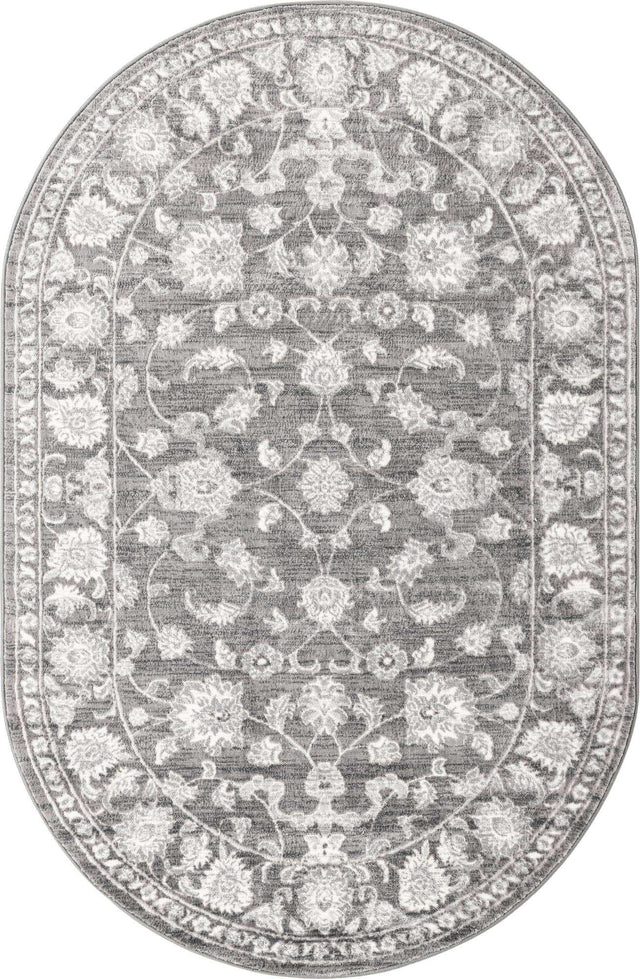 Gray 5' 3 x 8' Boston Oval Area Rug 55% Polypropylene & 45% Polyester Easy Clean Traditional Classical Carpet for Contemporary Living Dining Room Office Space for Sale at Rug Engine