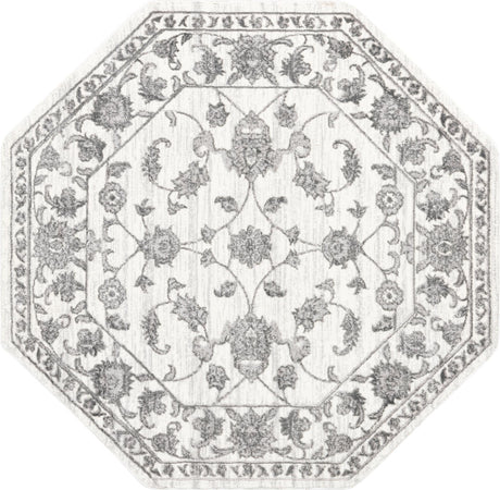 white Gray 5' 3 x 5' 3 Boston Octagon Area Rug 55% Polypropylene & 45% Polyester Easy Clean Traditional Classical Carpet for Contemporary Living Dining Room Office Space for Sale at Rug Engine