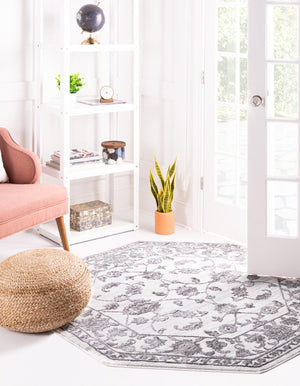 white Gray 5' 3 x 5' 3 Boston Octagon Area Rug 55% Polypropylene & 45% Polyester Easy Clean Traditional Classical Carpet for Contemporary Living Dining Room Office Space for Sale at Rug Engine