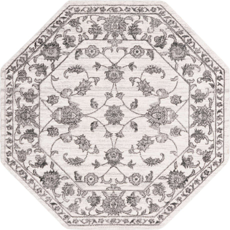 white Gray 5' 3 x 5' 3 Boston Octagon Area Rug 55% Polypropylene & 45% Polyester Easy Clean Traditional Classical Carpet for Contemporary Living Dining Room Office Space for Sale at Rug Engine
