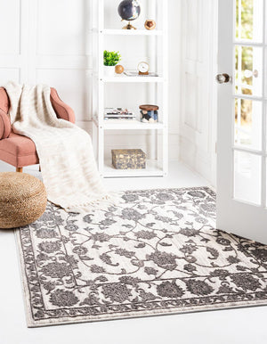 white Gray 5' 3 x 5' 3 Boston Square Area Rug 55% Polypropylene & 45% Polyester Easy Clean Traditional Classical Carpet for Contemporary Living Dining Room Office Space for Sale at Rug Engine